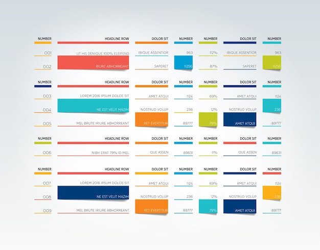 Vector tabel schema tabblad planner infographic ontwerpsjabloon vector
