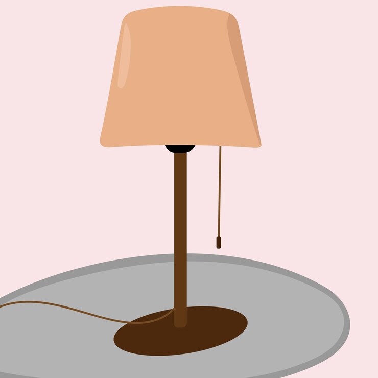 Vector table bedside brown lamp.
