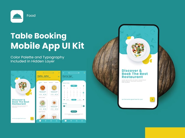 Table Booking Mobile App UI Kit Including As Sign In Sign Up Menu and Reserved Table Details For Responsive Website