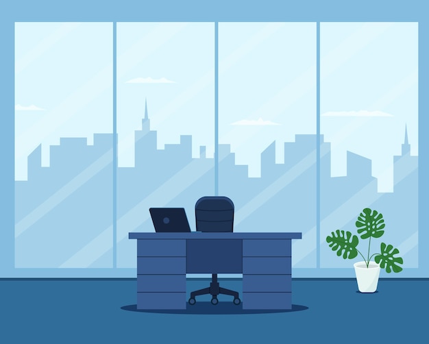 Table and chair in an empty office interior. Vector illustration