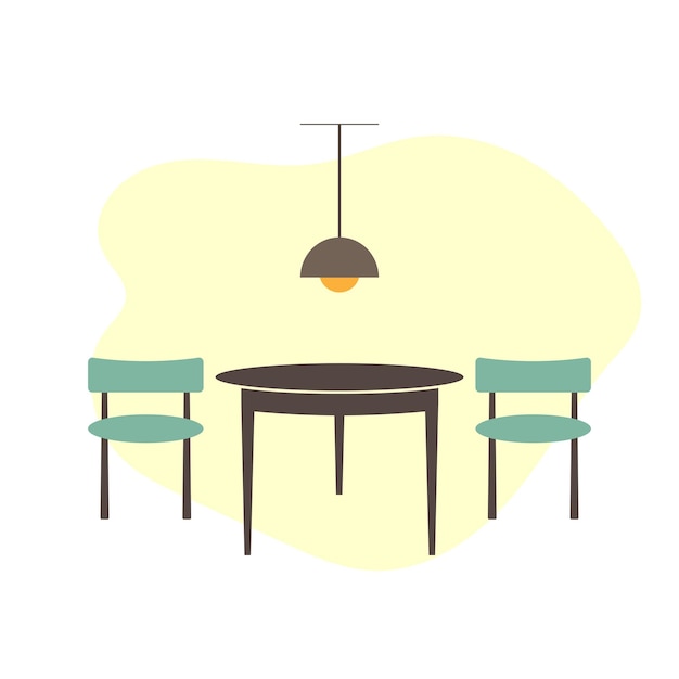 Vector table and chairs in cafe or restaurant vector flat style furniture icon