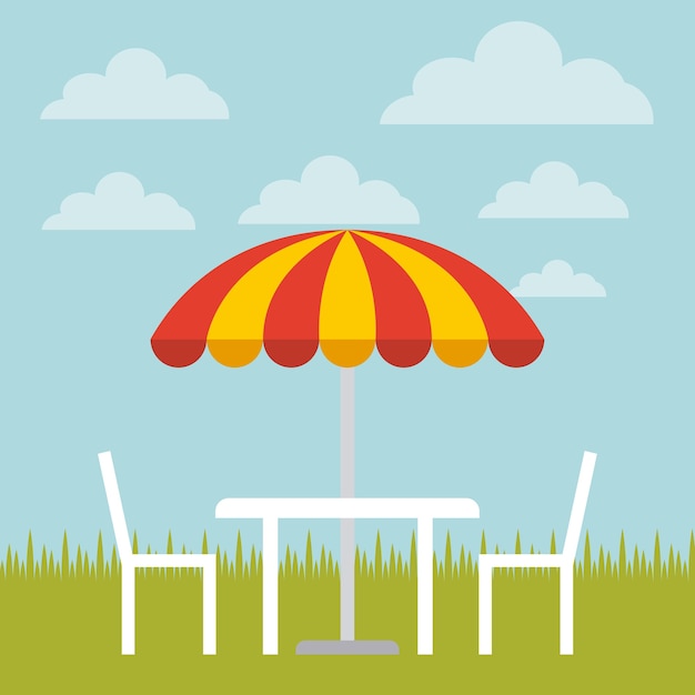 table, chairs and parasol