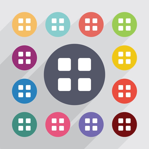 Table, flat icons set. Round colourful buttons. Vector