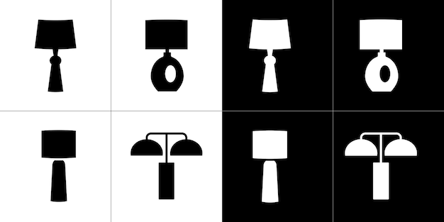 Table lamp icons set Flat vector icons Isolated on black and white background