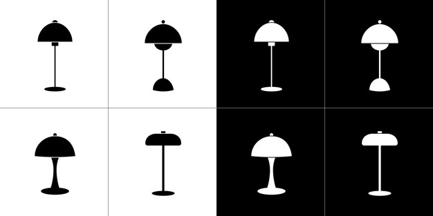 Table lamp icons set Isolated on black and white background Four vector flat icons