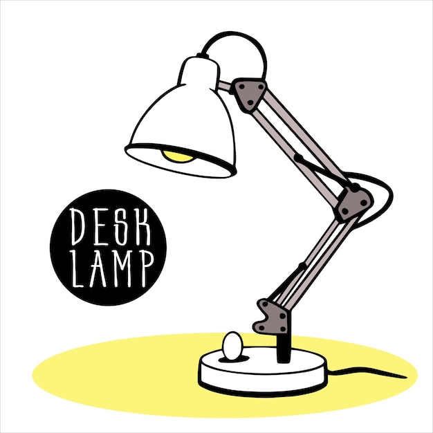 Vettore lampada da tavolo su piedistallo con lampadina accesa lampada da ufficio materiale elettrico per illuminazione artificiale