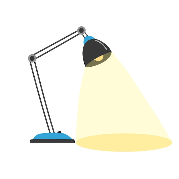 Illustrazione vettoriale della lampada da tavolo con raggi luminosi clip art per ufficio o lampada da studio forniture scolastiche
