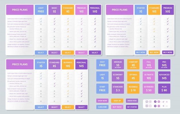 Tabella comparativa dei prezzi impostata. modello di piano grafico.