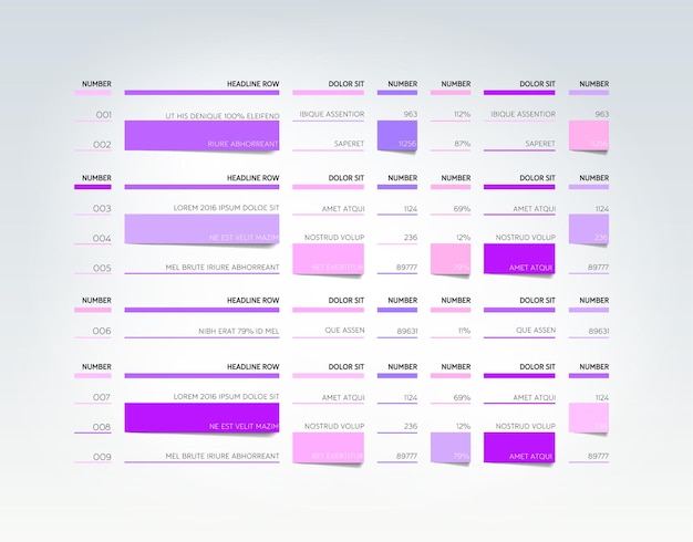 Table schedule tab planner infographic design template Vector