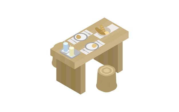 Table seat with bread isometric