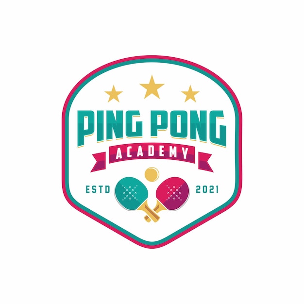 Logo dell'emblema del badge da ping pong illustrazione vettoriale dell'etichetta sportiva per un club di ping pong