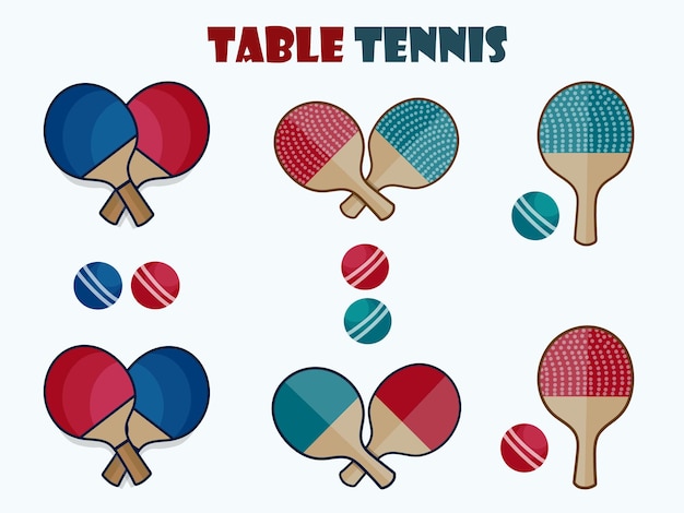 Ping pong set completo clip art flat cartoon ping pong o ping pong collezione completa