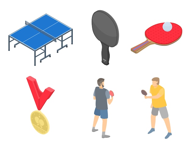 Table tennis icons set, isometric style