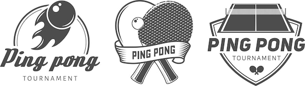 Loghi da ping pong distintivi da ping pong vettoriali per campionati di tornei o club di tennis