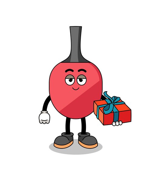 Table tennis racket mascot illustration giving a gift