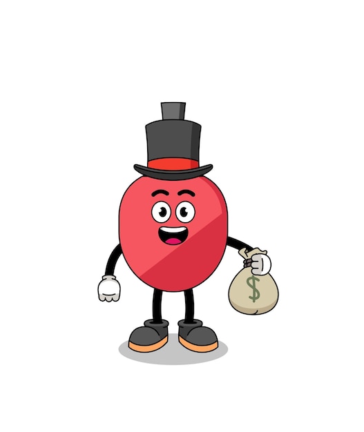 Table tennis racket mascot illustration rich man holding a money sack