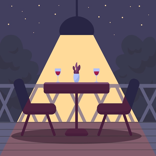 Vector table for two under a lampshade