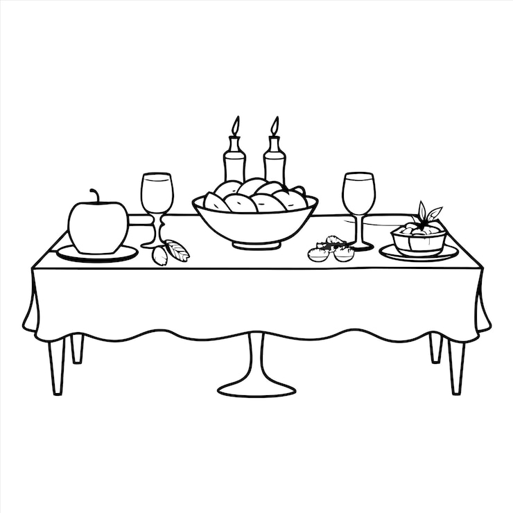 Vector a table with a bowl of fruit and a plate of food on it