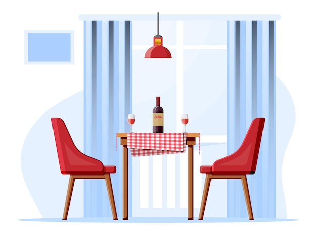 Vector table with chairs lamp bottle of wine glasses