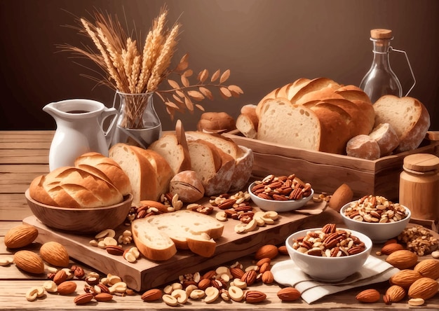 Vector table with fresh bread