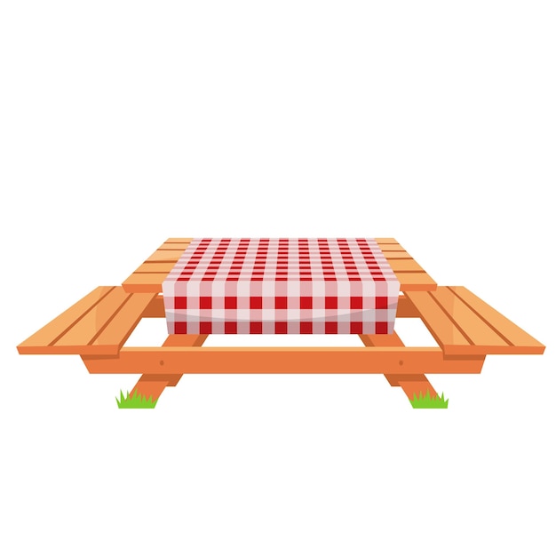 Table with picnic benches in dark brown colorisolated on white backgroundsummer mood