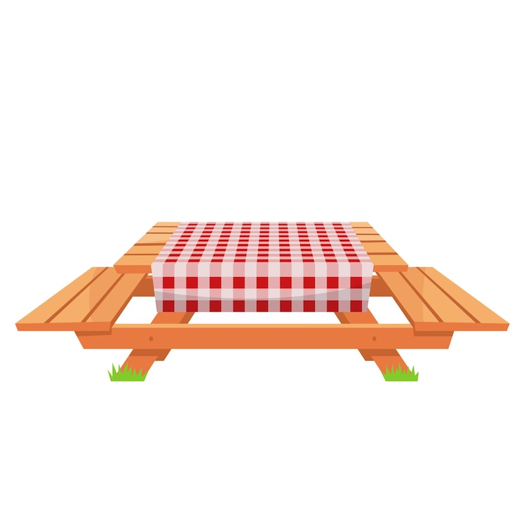 Vector table with picnic benches in dark brown colorisolated on white backgroundsummer mood