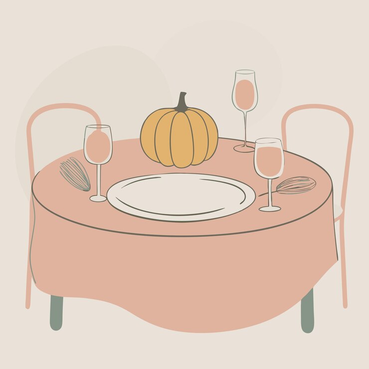 Vector a table with a pumpkin and wine glasses on it
