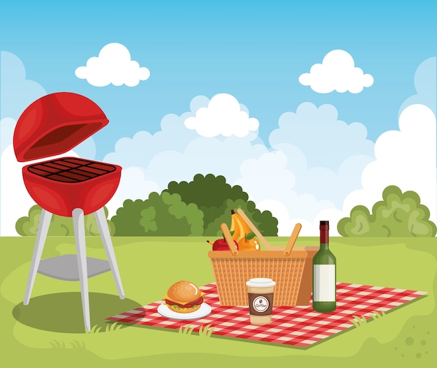 Vector tableclothes picnic with food scene