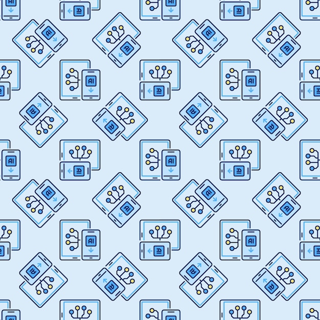 tablet and ai smartphone vector artificial intelligence colored seamless pattern