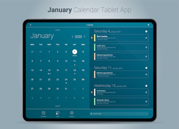 Tablet-app-interface voor januari