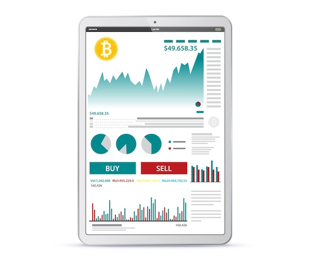 Tablet computer with crypto currency trading app screen