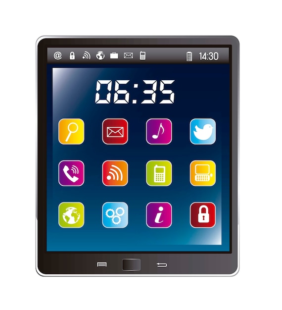 tablet computer with icons of apps over white background vector