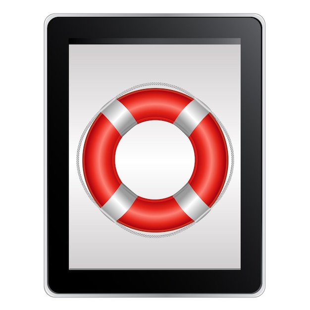 Vector tablet computer with life buoy, isolated on white background,