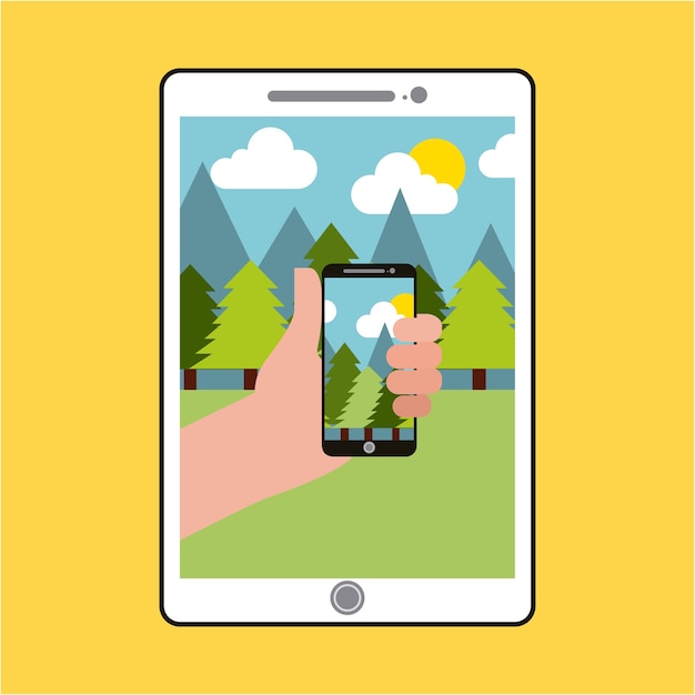 ベクトル 写真森林自然とタブレットコンピュータ
