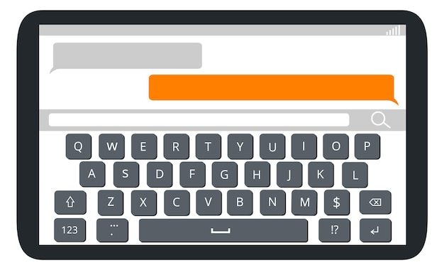 Vettore display del tablet con tastiera sullo schermo tipo di pulsanti alfabetici isolati su sfondo bianco