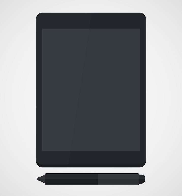 Vector tablet en styluspen op witte achtergrond wordt geïsoleerd die