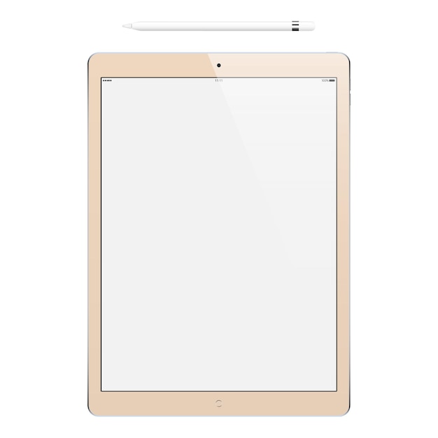 Tablet color oro con touch screen nero e matita isolato