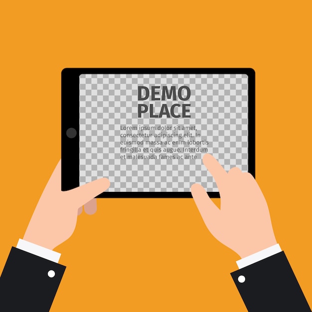 tablet in hand with transparent screen