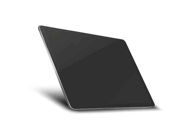 Tablet pc-computer met zwart scherm geïsoleerd op een witte achtergrond.