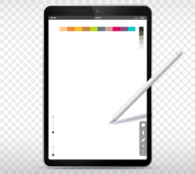 Vector tablet-pc en penillustratie met transparante achtergrond