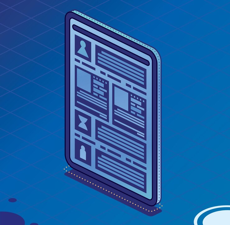Vector tablet pc vector illustration isometric modern digital device isolated on blue background