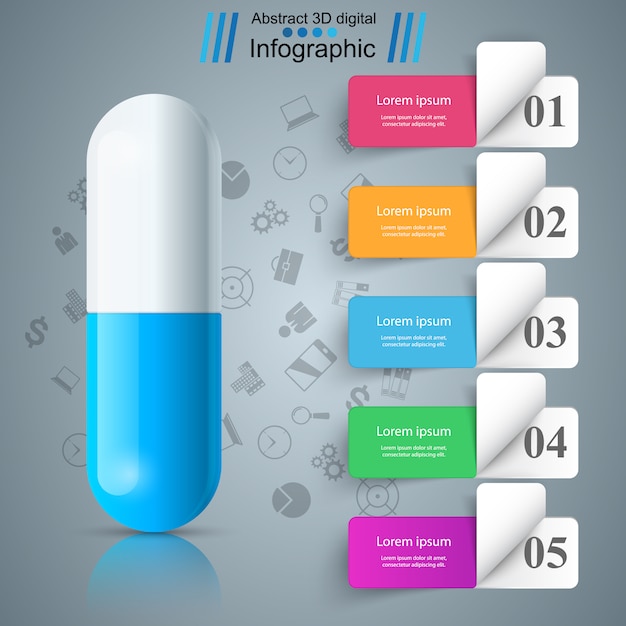 Tablet pill, pharmacology paper infographic