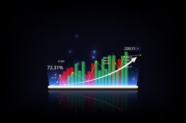 Tablet showing a growing virtual hologram of statistics