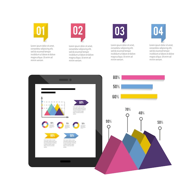 인포 그래픽 비즈니스 다이어그램으로 태블릿 기술