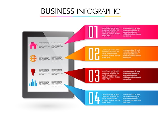 Modello di casella di testo tablet per tecnologia, banner infografica