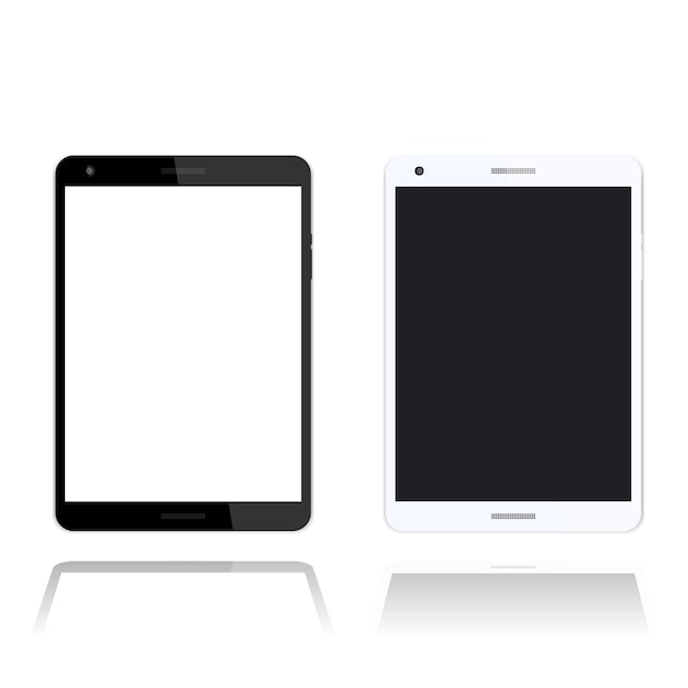 Tablet over white screen with thin frame black and silver color