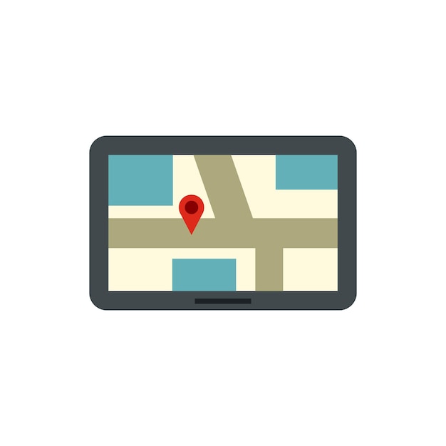 흰색 배경 탐색 기호에 격리된 평면 스타일의 영역 아이콘 지도가 있는 태블릿