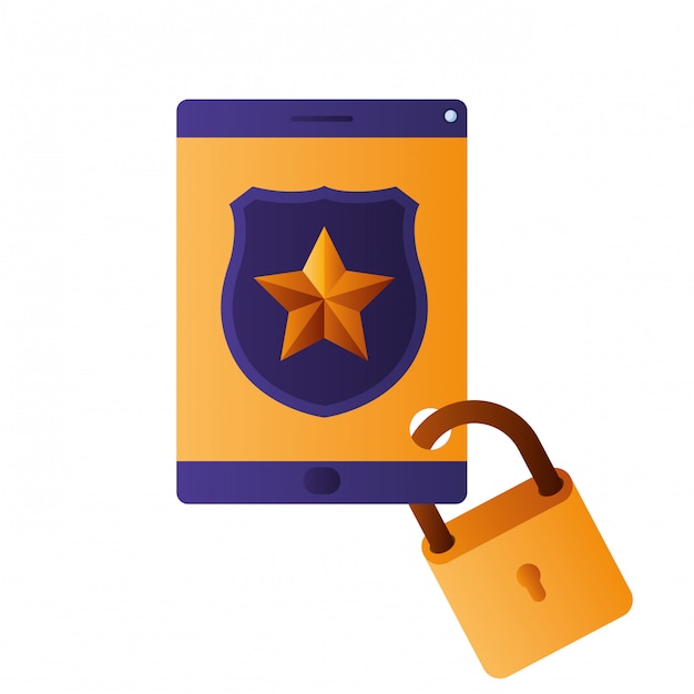 Tablet with shield and padlock isolated icons