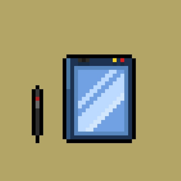 Tablet with stylus in pixel art style