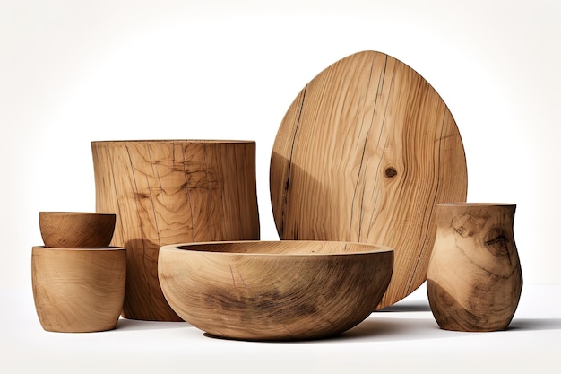 Tableware made of wood on a dark background